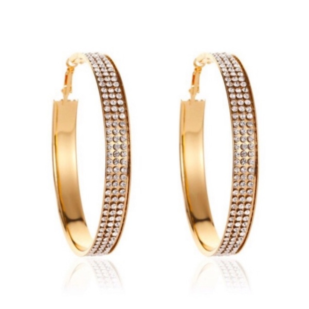 💎New Triple Row Zircon Golden Big Hoop Earrings